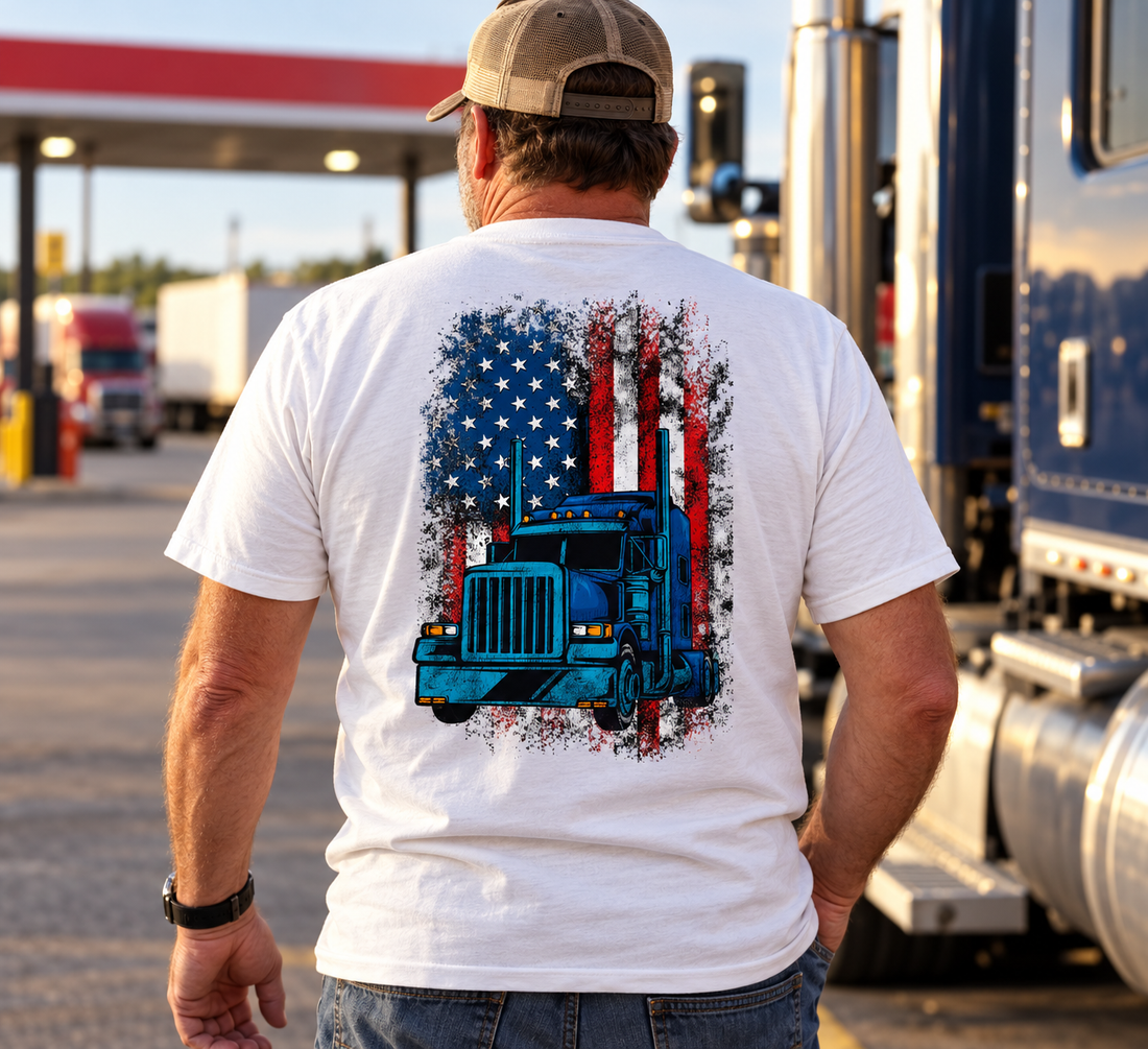 Retro Semi Truck Distressed American Flag T-Shirt